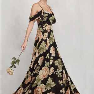 Reformation Black and Floral Maxi Dress Gown Sz 4
